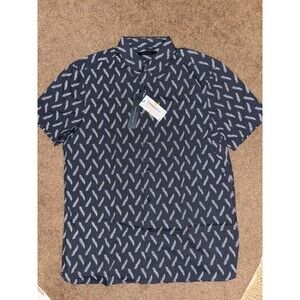 Perry Ellis Men’s Short Sleeve Button Down Collared Dark Sapphire Medium